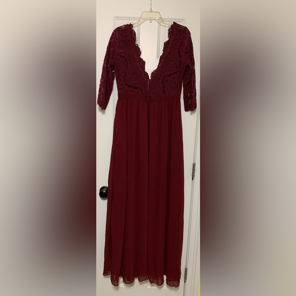 NWT Maniju L Formal Gown Burgundy Style m25891 Lace Bodice - Picture 7 of 9